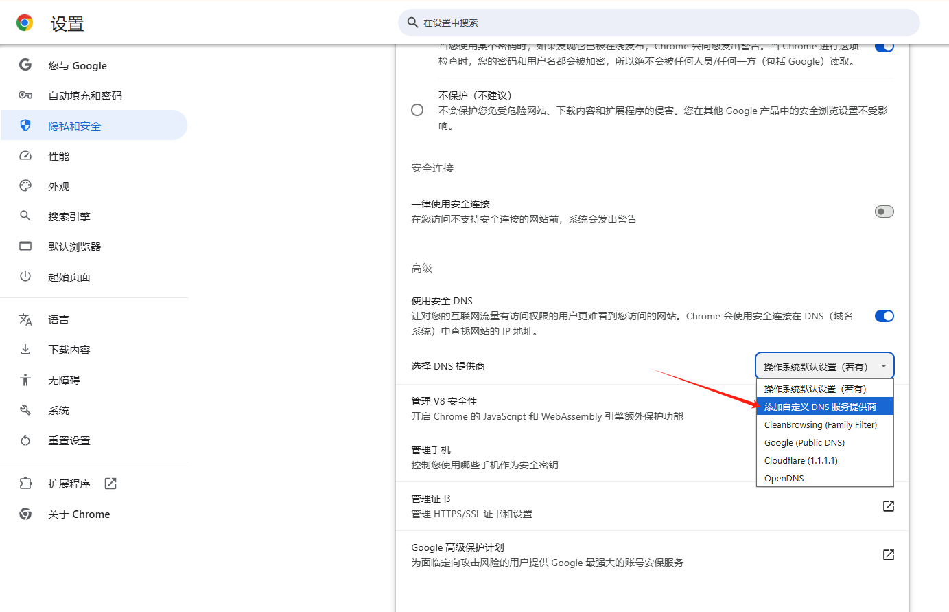 Chrome的DNS设置修改方法4